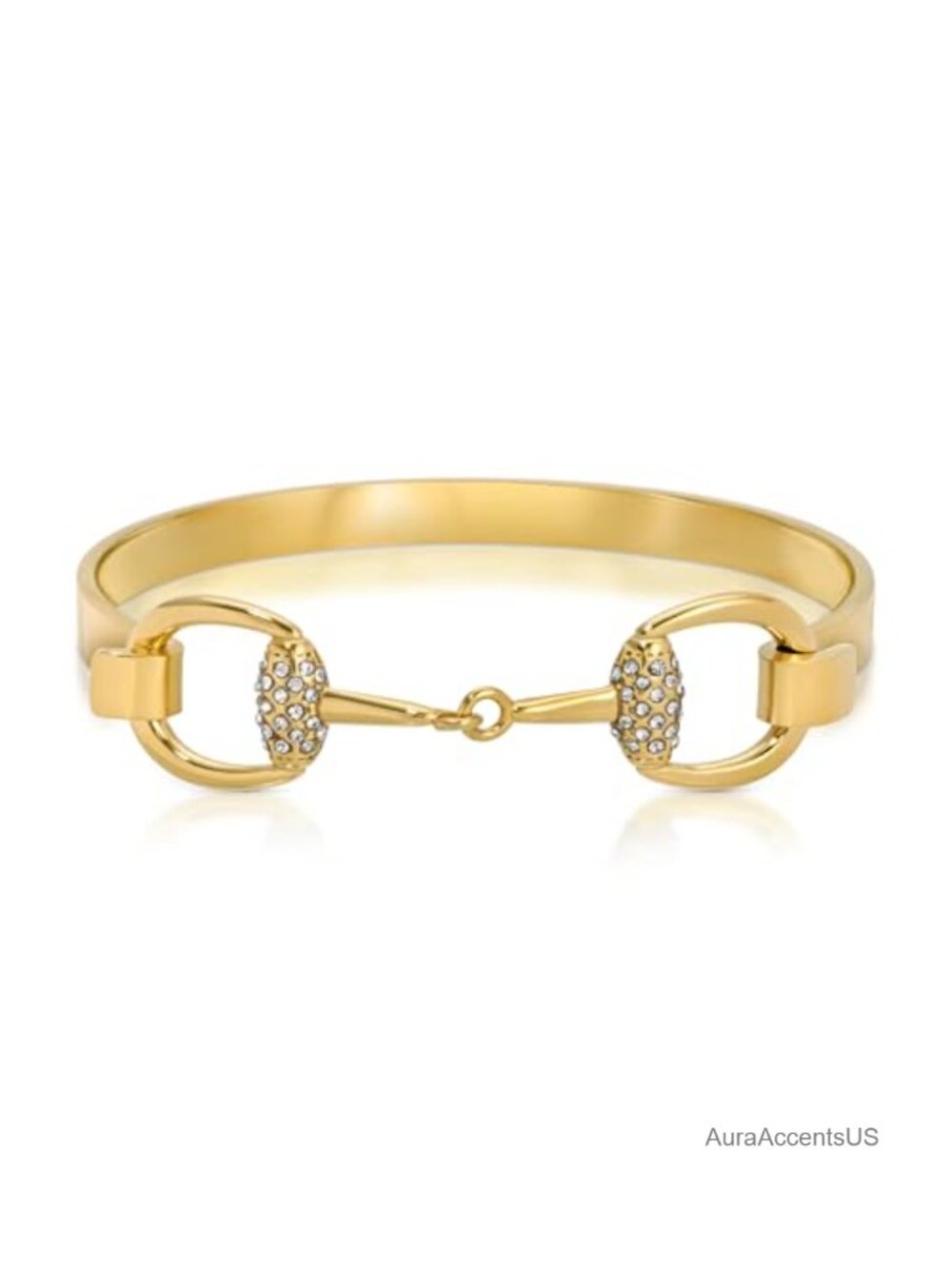 18K Gold-Plated Bangle with White Stones - Medium